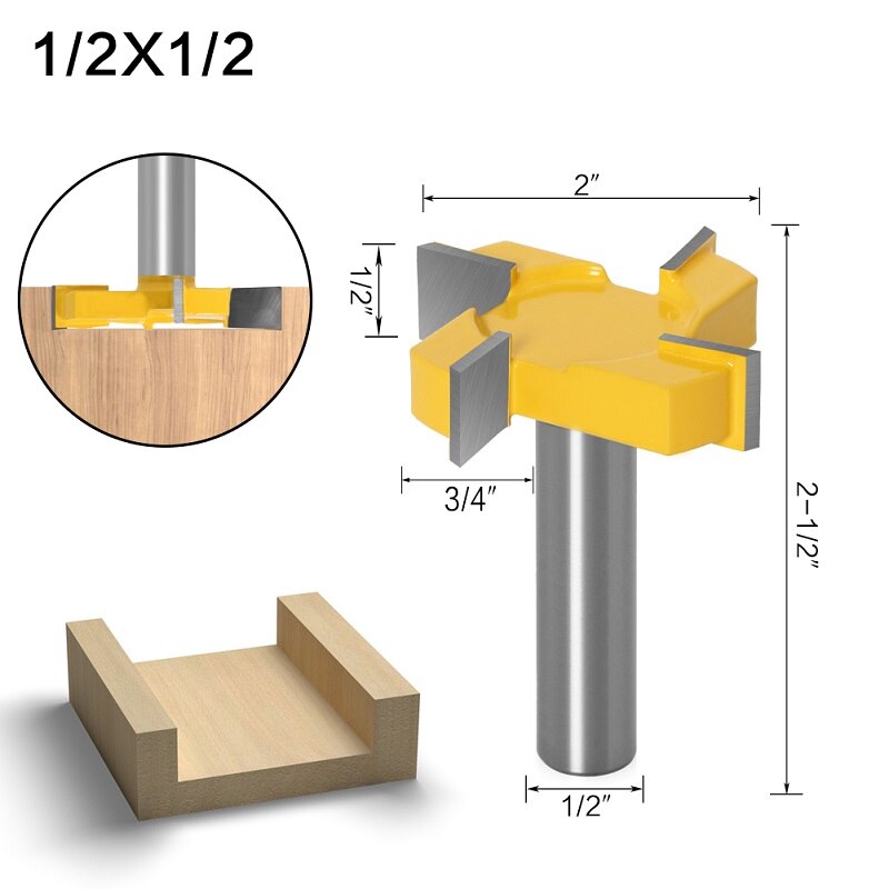 Tootock Carving 1/2Inch 4-Edged T-Slotting Milling Router Bit WC199